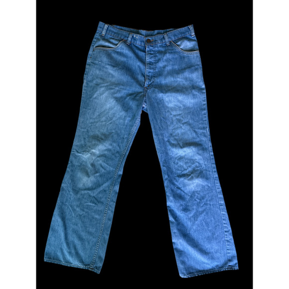 Vintage 1970s Levi’s SF 207 Wide Leg Jeans Corduroy Inlay Pockets Blue Denim - Picture 2 of 8